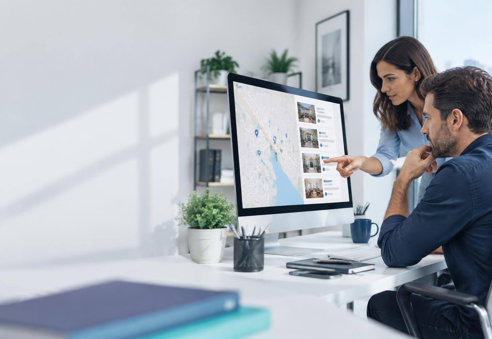Especialistas revisando la presencia de un negocio en Google Maps y búsquedas locales