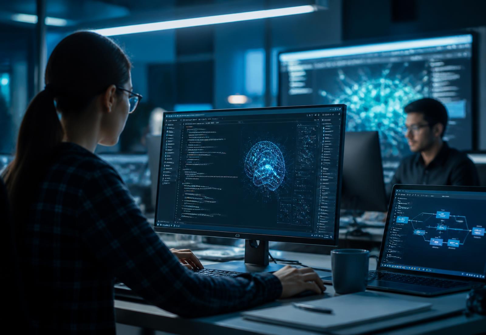 Equipo de desarrollo creando una aplicación con Inteligencia Artificial