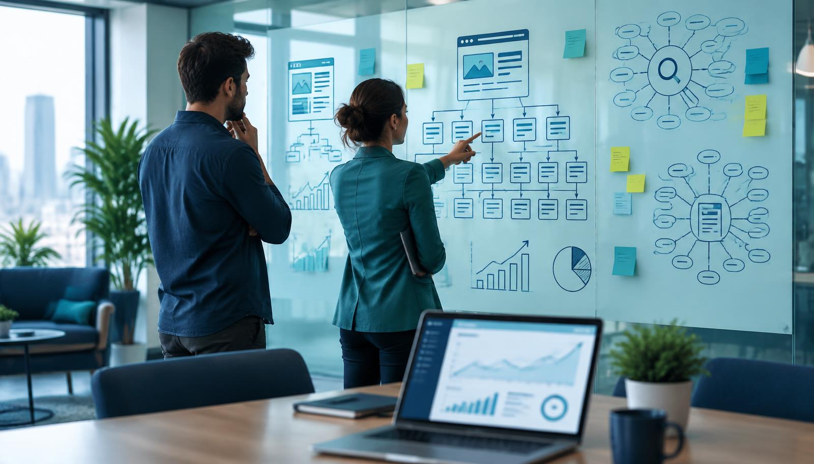 Consultores de Sígusta ordenando en un panel la arquitectura de contenidos y las prioridades de la estrategia SEO
